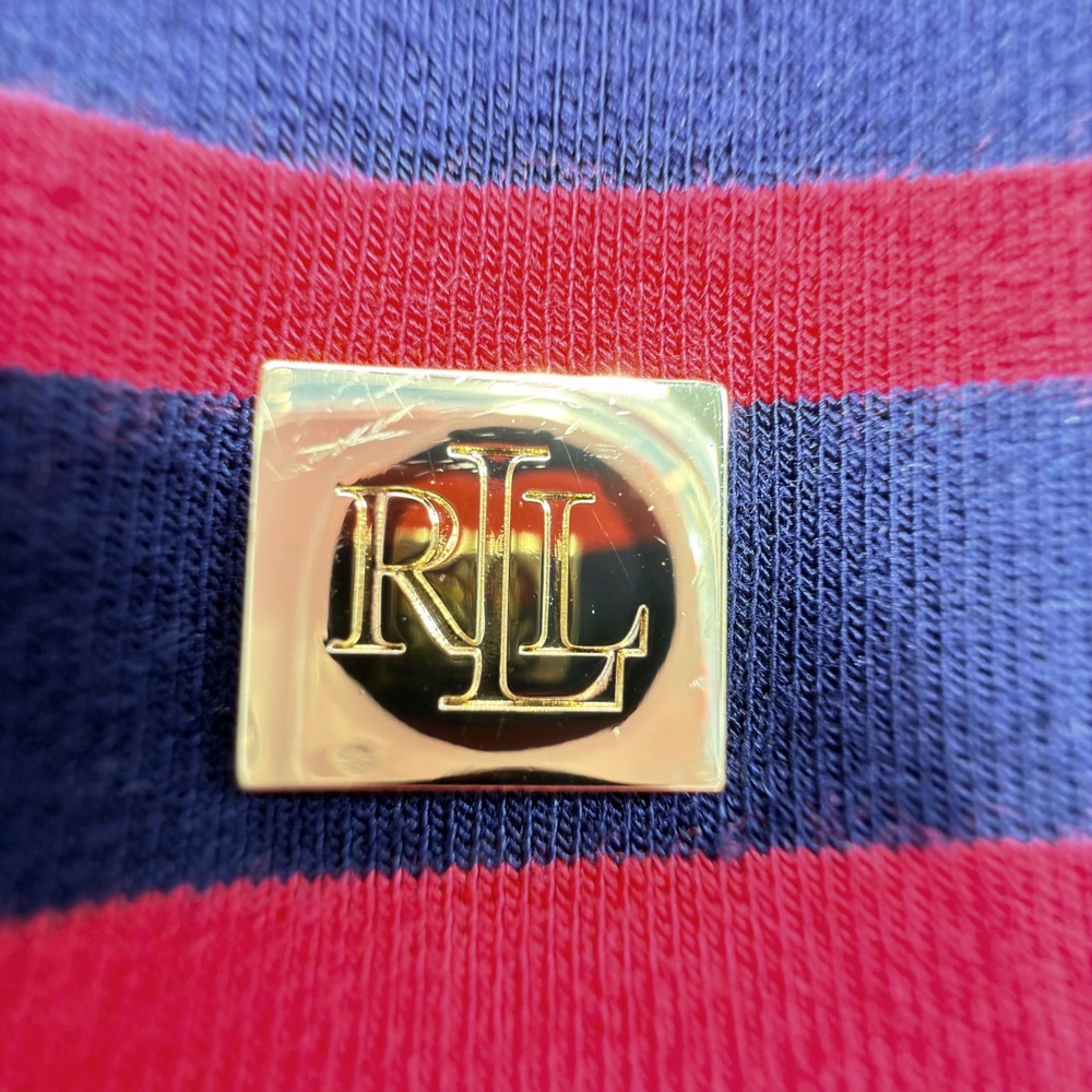 Lauren Ralph Lauren Striped Turtleneck Sweater Navy Red Medium Stretch Knit - Picture 4 of 10